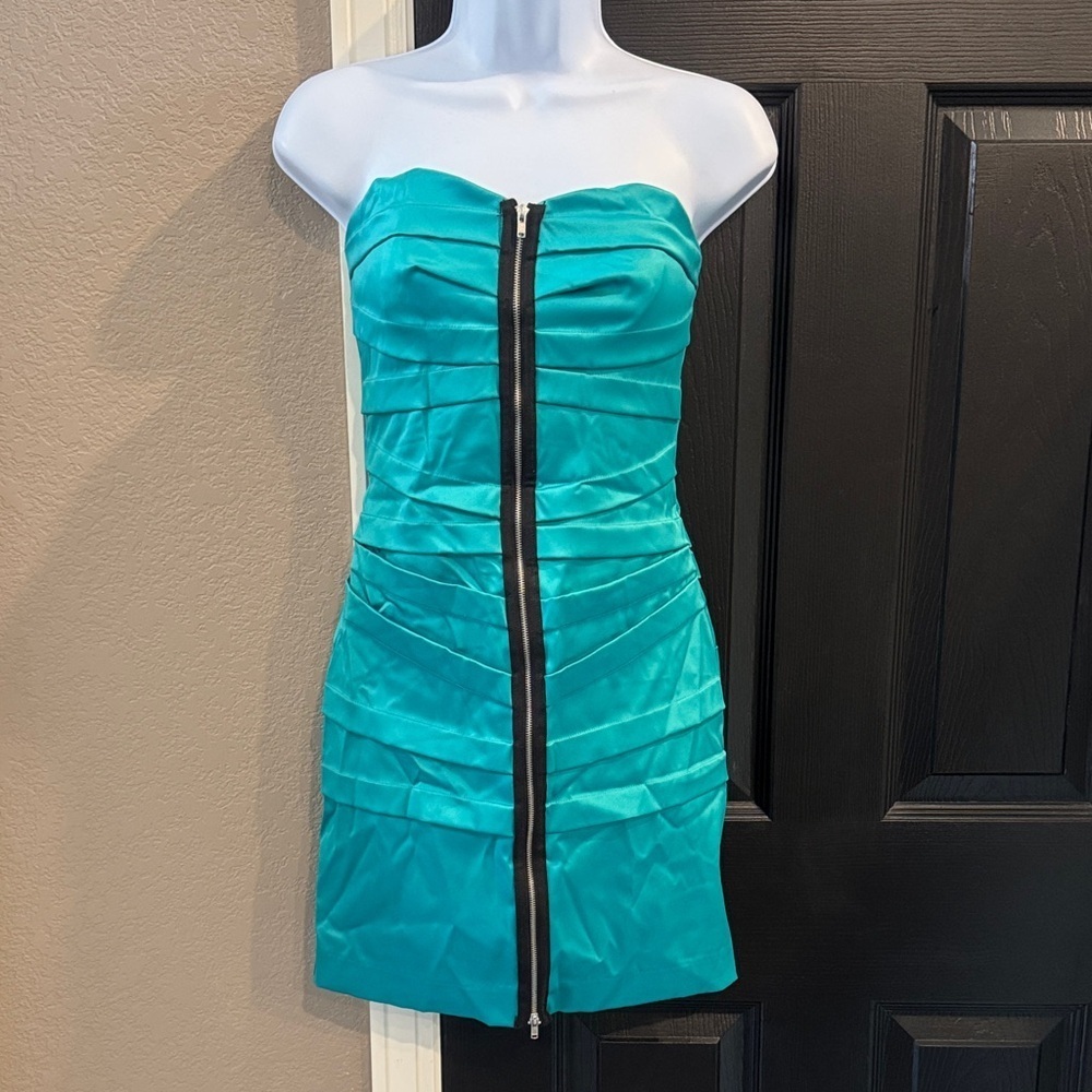 Rubber Ducky Productions Blue Strapless Ruched Bodycon Dress